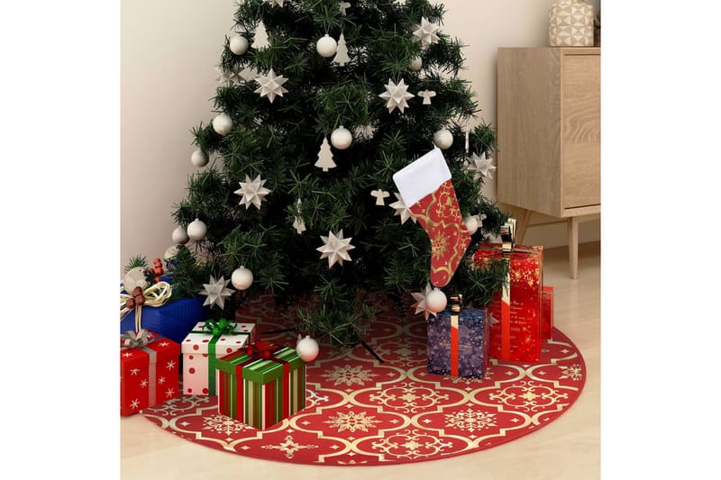 luksuriøs skjuler til juletræsfod med julesok 122 cm stof - Rød - Boligtilbehør - Julepynt & højtidsdekorationer - Juelpynt og juledekoration - Juletræsfod