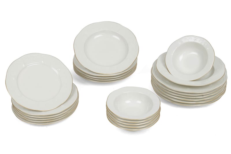 Kütahya Porcelæn Middagsservice 24 Dele Porcelæn - Creme/Guld - Boligtilbehør - Køkkenudstyr - Tallerkener