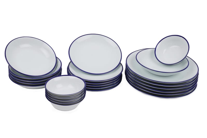 Kütahya Porcelæn Middagsservice 24 Dele Porcelæn - Hvid/Mørkeblå - Boligtilbehør - Køkkenudstyr - Tallerkener