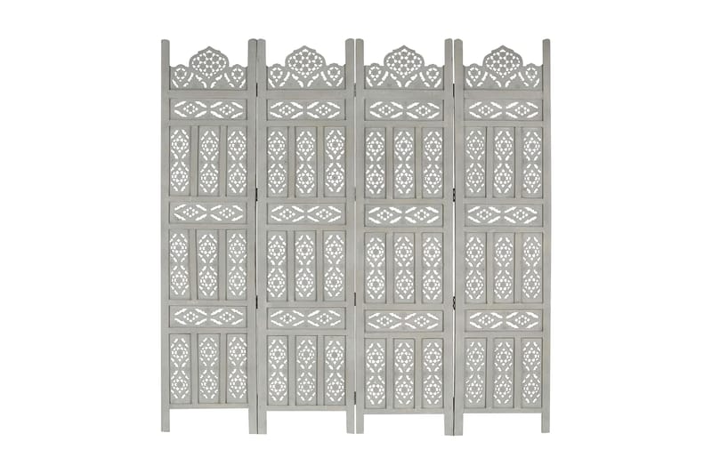 4-panels rumdeler håndskåret 160x165 cm massivt mangotræ grå - Grå - Boligtilbehør - Rumdelere - Skærmvæg