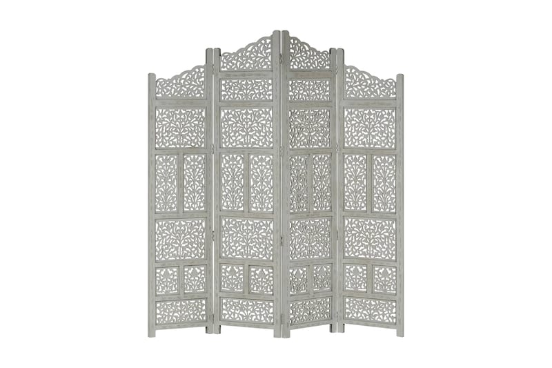 4-Panels Rumdeler Håndskåret 160x165 cm Massivt Mangotræ Grå - Grå - Boligtilbehør - Rumdelere - Skærmvæg
