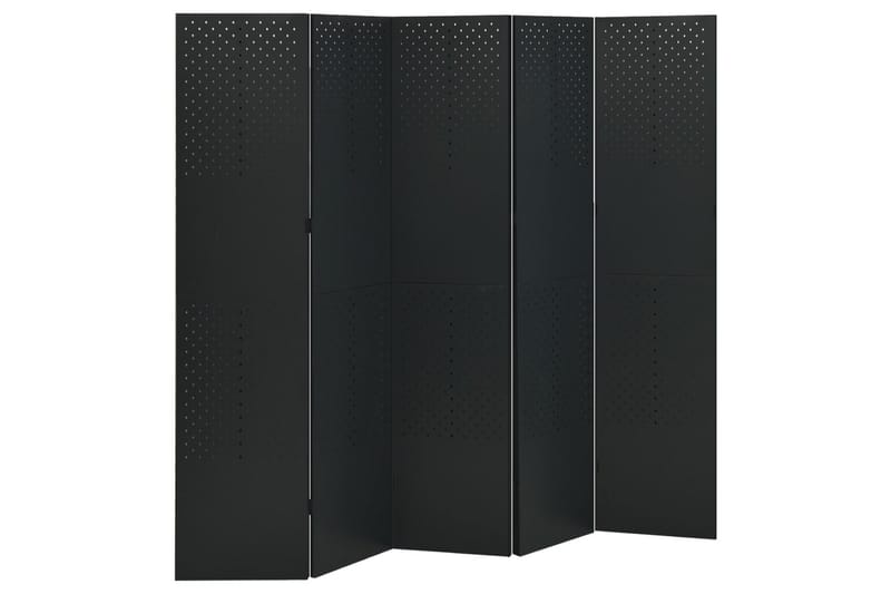 5-panels rumdeler 200x180 cm stål sort - Sort - Boligtilbehør - Rumdelere - Foldeskærm