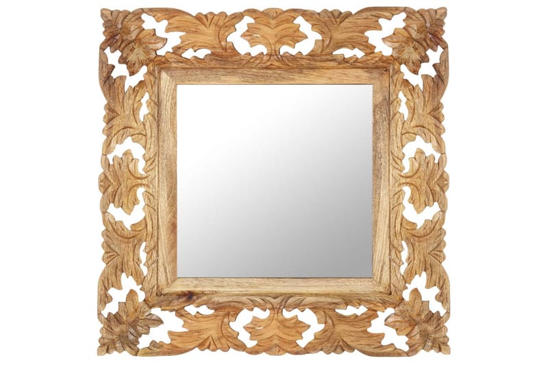 håndskåret spejl 50x50 cm massivt mangotræ brun - Brun - Boligtilbehør - Spejle - Vægspejl