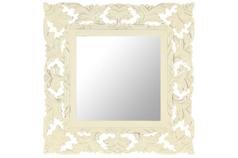 håndskåret spejl 50x50 cm massivt mangotræ hvid - Hvid - Boligtilbehør - Spejle - Vægspejl