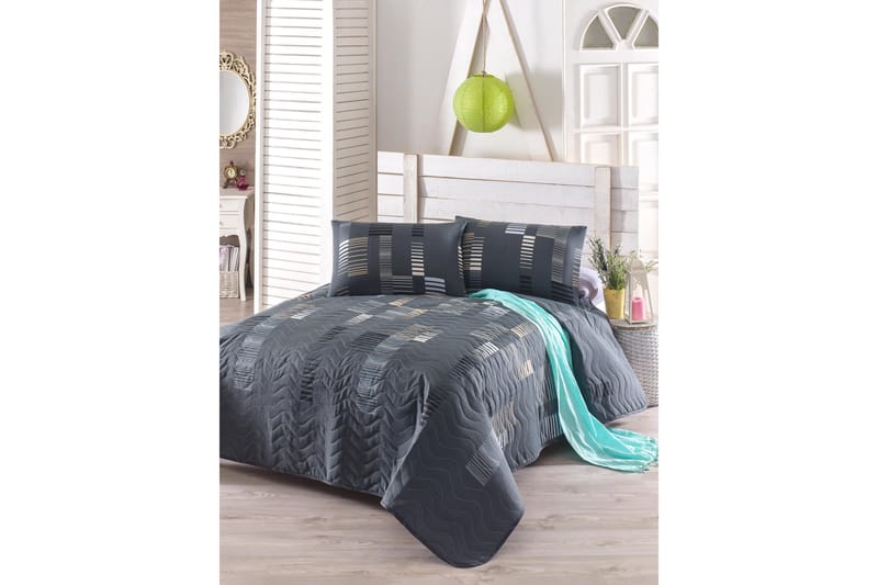 Eponj Home Sengetæppe Enkelt 160x220+Pudebetræk Quiltet - Antracit/Sort/Hvid - Boligtilbehør - Tekstiler - Sengetøj
