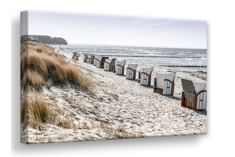 Beach Huts Billede Canvas - 75x100cm - Boligtilbehør - Vægdekoration - Billeder på lærred