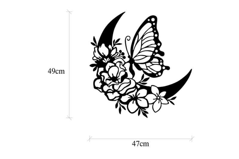 Butterfly And Flower 2 Vægdekor - Sort - Boligtilbehør - Vægdekoration - Skilt - Emaljeskilte