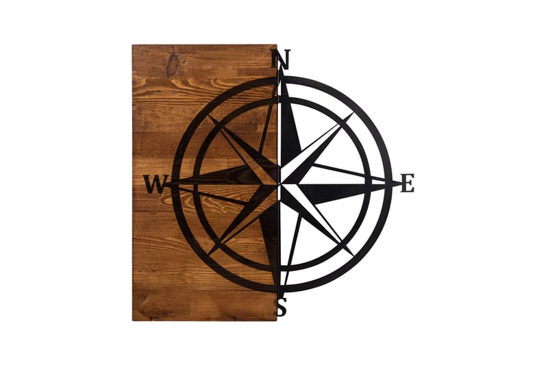 Compass Vægdekor - Sort/Valnød - Boligtilbehør - Vægdekoration - Skilt - Emaljeskilte