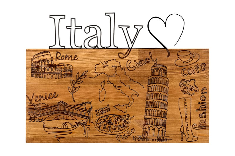 I Love You Italy Vægdekor - Sort/Valnød - Boligtilbehør - Vægdekoration - Skilt - Emaljeskilte