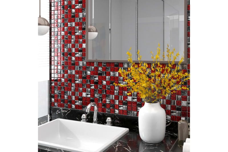 selvklæbende mosaikfliser 11 stk. 30x30 cm glas sort og rød - Flerfarvet - Fliser & klinker - Mosaik - Glasmosaik