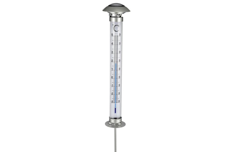 HI soldrevet havelampe med termometer - Sølv - Have - Udendørs miljø - Havedekoration - Regn & temperatur - Udendørstermometer