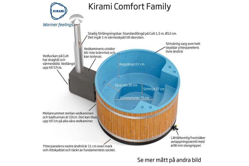 Kirami Comfort CULT-si Badetønde - Have - Udendørsbad - Badetønde - Træfyret badetønde