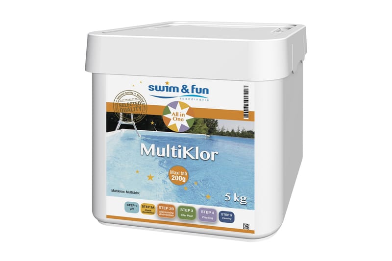 Swim & Fun Multiklor Maxi Tab 5 kg - Stabiliseret klor - Have - Udendørsbad - Poolrengøring - Pool kemi og klortabletter
