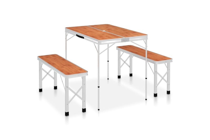 Foldbart Campingbord med 2 Bænke Aluminium Brun - Brun - Havemøbler - Havebord - Campingborde