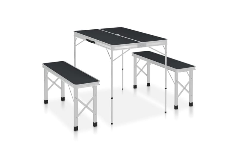 Foldbart Campingbord med 2 Bænke Aluminium Grå - Grå - Havemøbler - Havebord - Campingborde