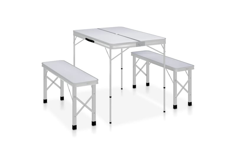 Foldbart Campingbord med 2 Bænke Aluminium Hvid - Hvid - Havemøbler - Havebord - Campingborde