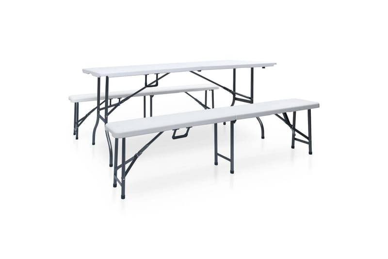 Foldbart Havebord Med 2 Bænke 180 cm Stål Og Hdpe Hvid - Hvid - Havemøbler - Havebord - Picnicbord