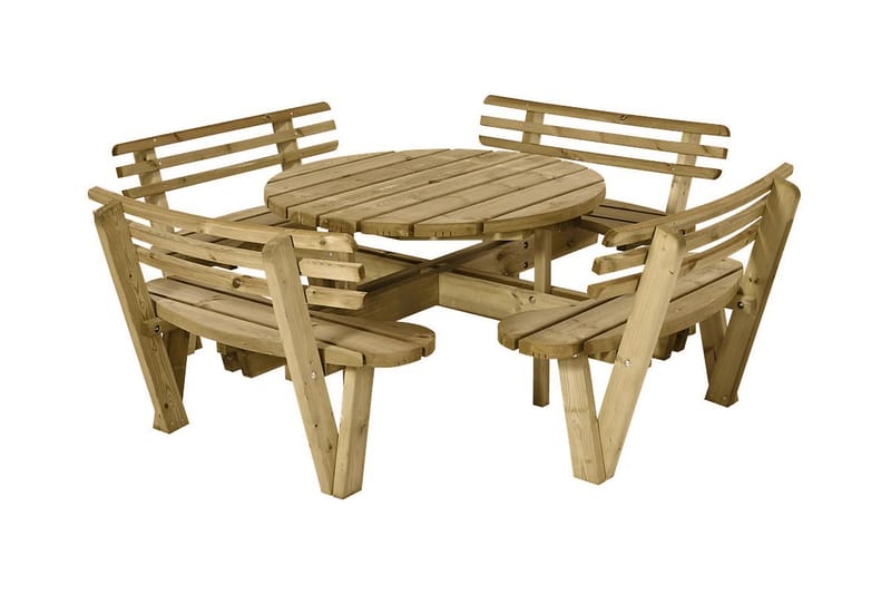 Gudrun Picnicbord med Bænk Rund med Ryglæn - Træ - Havemøbler - Havebord - Picnicbord