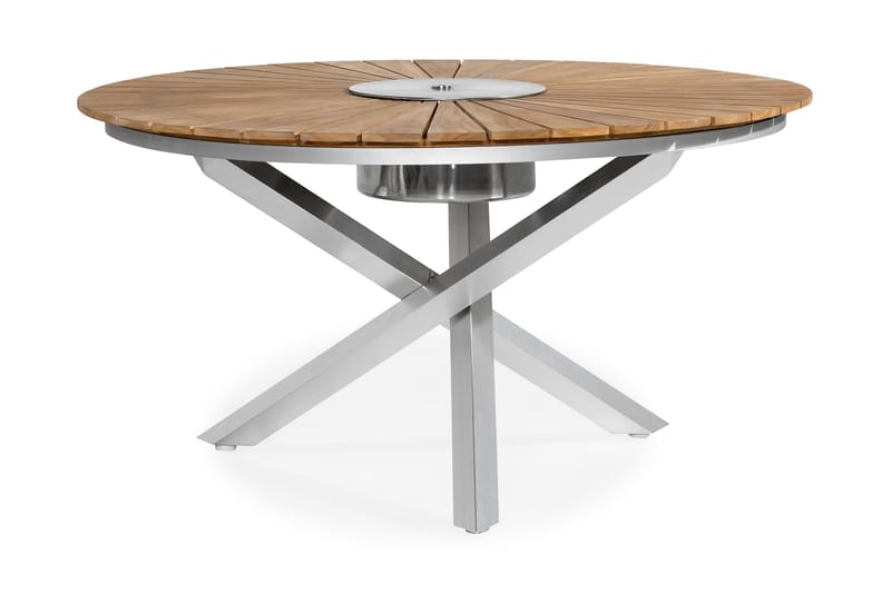 Båstad Spisebord 150 cm Rundt - Teak/Børstet Aluminium - Havemøbler - Havebord - Spisebord & havebord
