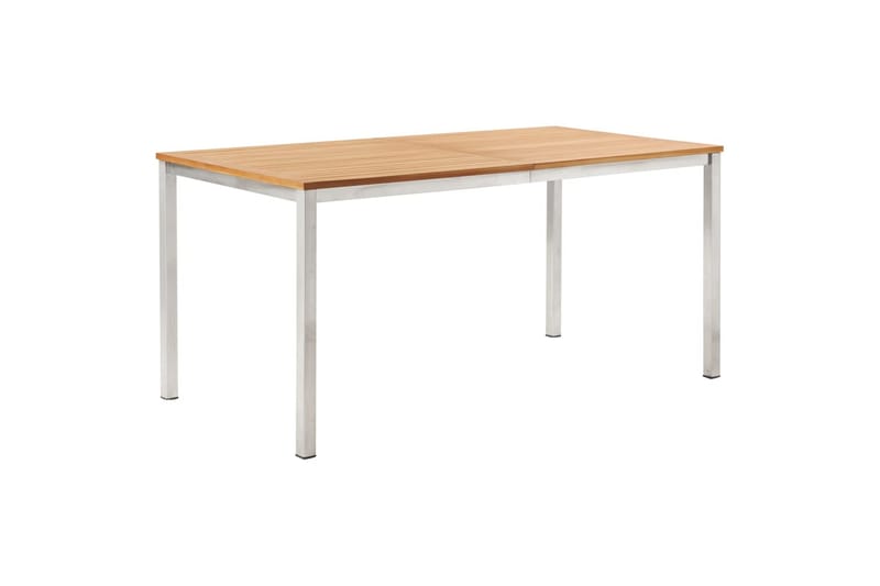 Havespisebord 160x80x75 cm Massivt Teaktræ Rustfrit Stål - Brun - Havemøbler - Havebord - Spisebord