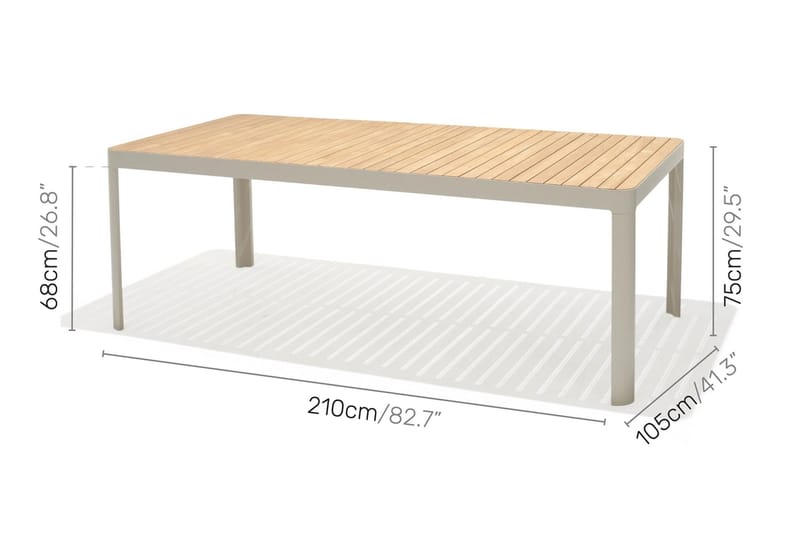 Portals Spisebord 209 cm - Hvid/Træ - Havemøbler - Havebord - Spisebord