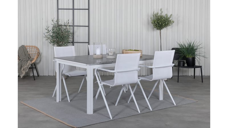 Lourda Udvideligt Spisebordssæt 160 cm + 4 Alling Stole - Hvid/Grå/Nonwood - Havemøbler - Havesæt - Komplette havesæt