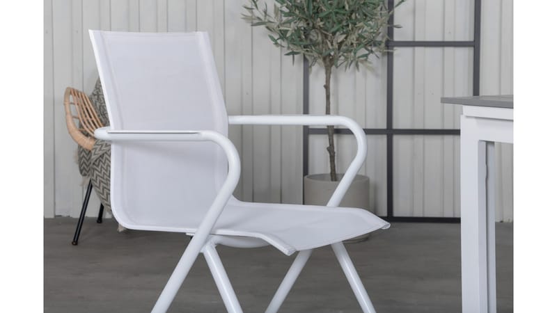 Lourda Udvideligt Spisebordssæt 160 cm + 4 Alling Stole - Hvid/Grå/Nonwood - Havemøbler - Havesæt - Komplette havesæt
