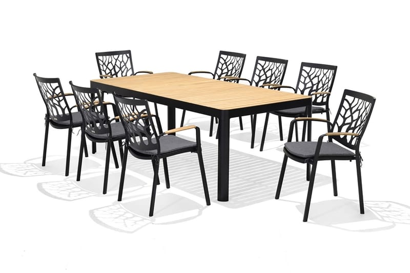 Portals Spisebordssæt 209 cm + 8 lænestole - Sort / træ - Havemøbler - Havesæt - Komplette havesæt