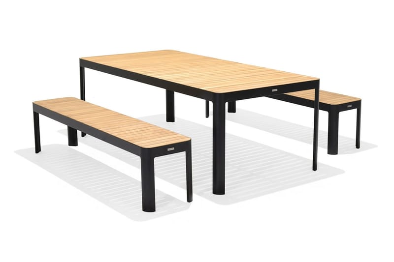 Portals Spisebordssæt 209 cm + bænk - Sort / træ - Havemøbler - Havesæt - Komplette havesæt