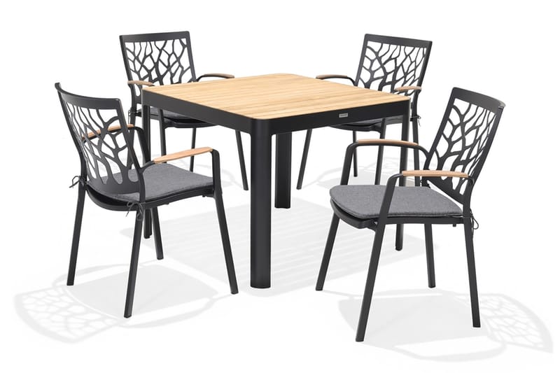 Portals Spisebordssæt 95 cm + 4 armstole - Sort / træ - Havemøbler - Havesæt - Komplette havesæt
