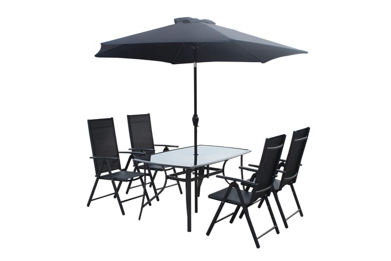 Toronto Spisebordssæt 150 cm inkl Parasol - Sort - Havemøbler - Havesæt - Komplette havesæt