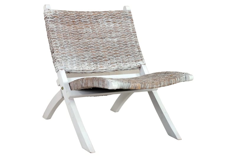 afslapningsstol naturlig kubu-rattan massivt mahognitræ hvid - Hvid - Havemøbler - Loungemøbler - Loungestol udendørs