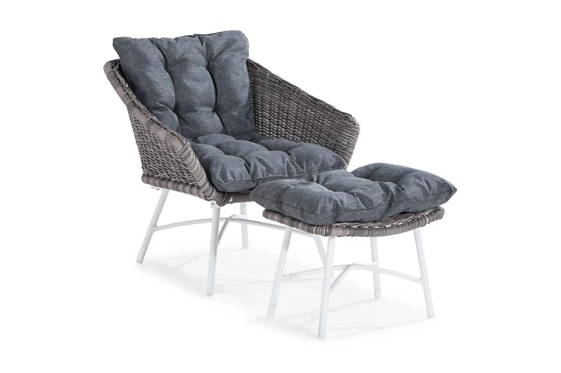 Relax Lænestol med Fodskammel - Grå - Havemøbler - Havestole - Udendørs lænestol