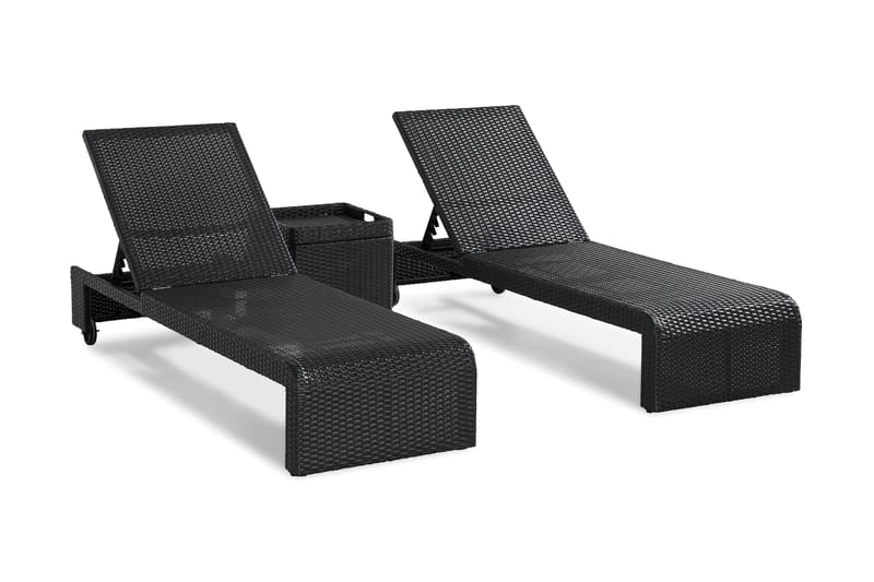 Bahamas Solvogne med Sidebord - Sort - Havemøbler - Stole & lænestole - Solseng & solvogn