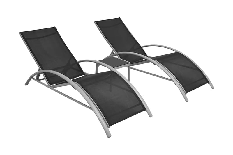 Liggestole Med Bord Aluminium Sort - Sort - Havemøbler - Stole & lænestole - Solseng & solvogn
