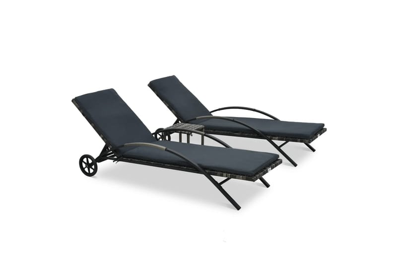 liggestole med bord polyrattan antracitgrå - Grå - Havemøbler - Stole & lænestole - Solseng & solvogn