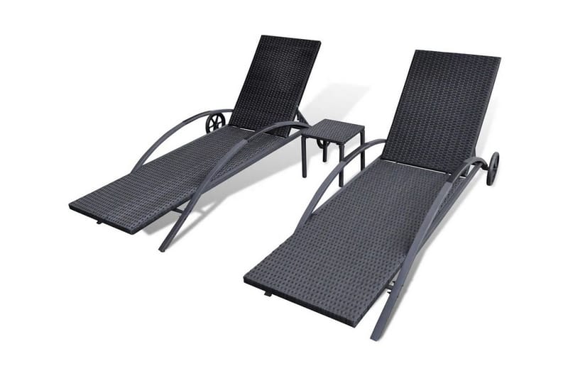 Liggestole Med Bord Polyrattan Sort - Sort - Havemøbler - Stole & lænestole - Solseng & solvogn