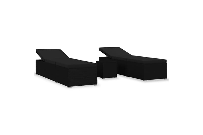 liggestole med tebord 3 dele polyrattan sort - Sort - Havemøbler - Loungemøbler - Loungesæt