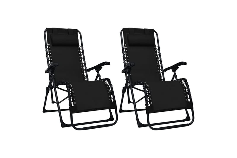 foldbare dækstole 2 stk. textilene sort - Sort - Havemøbler - Stole & lænestole - Solstole