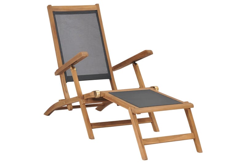 liggestol med fodstøtte massivt teaktræ sort - Sort - Havemøbler - Stole & lænestole - Solstole