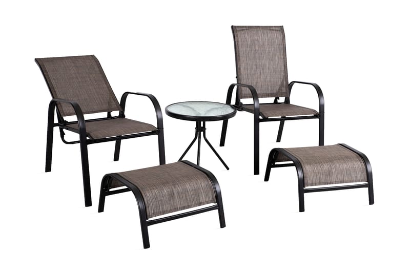 Sæt DAKOTA bord 2 stole og 2 fodskammel - Havemøbler - Havestole - Solstole