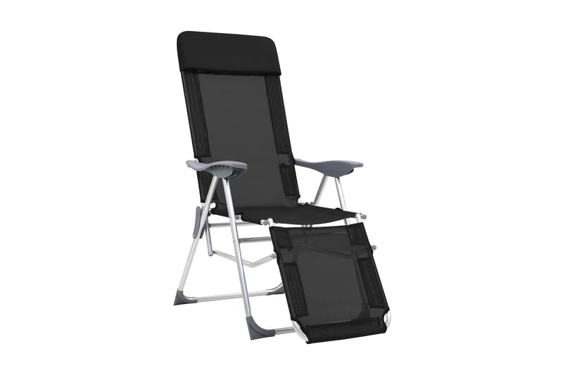 Foldbare Campingstole Med Fodstøtte 2 Stk. Aluminium Sort - Sort - Havemøbler - Balkon - Balkonmøbler - Altanstole