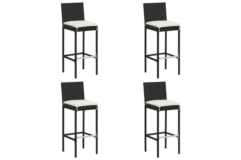 Barstole til haven med hynder 4 stk. polyrattan sort - Sort - Havemøbler - Stole & lænestole - Barskammel