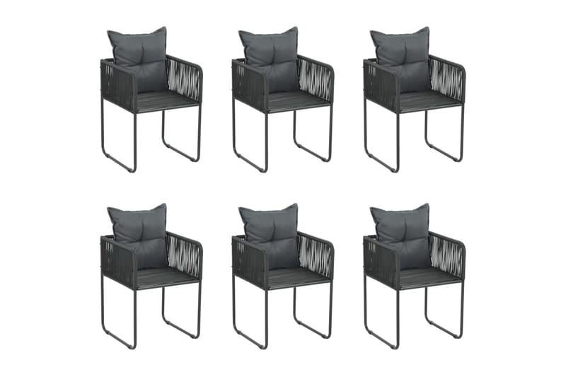 havestole 6 stk. med puder polyrattan sort - Sort - Havemøbler - Stole & lænestole - Spisebordsstole