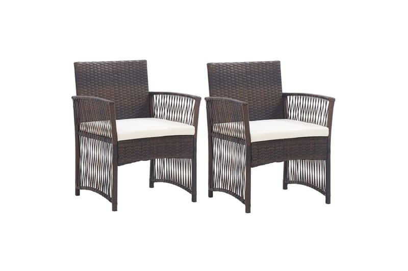 havestole med hynder 2 stk. polyrattan brun - Brun - Havemøbler - Havestole - Spisebordsstole udendørs