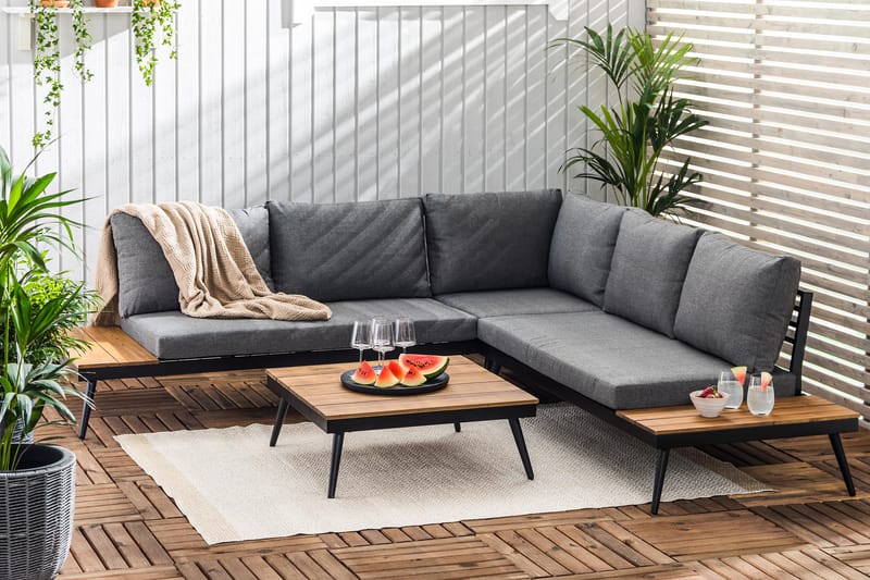 Amalfi Loungesæt - Akacie/Grå/Sort - Havemøbler - Loungemøbler - Loungesæt