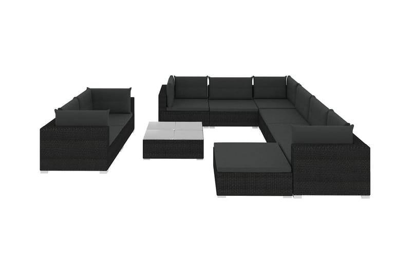 haveloungesæt 10 dele med hynder polyrattan sort - Havemøbler - Loungemøbler - Sofagrupper udendørs