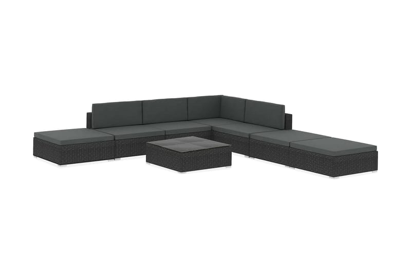 Haveloungesæt 8 dele med hynder polyrattan sort - Sort - Havemøbler - Loungemøbler - Sofagrupper (ude)