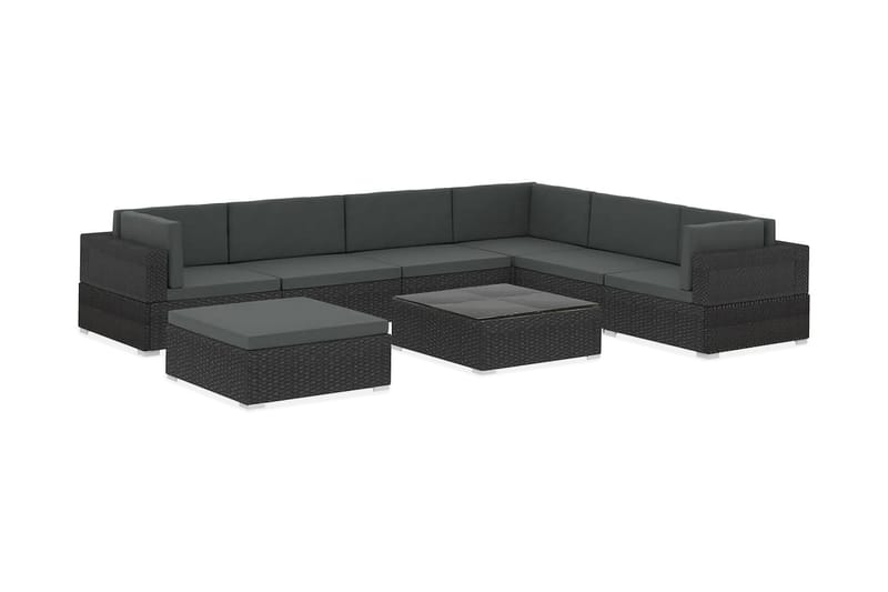 Haveloungesæt 8 dele med hynder polyrattan sort - Sort - Havemøbler - Loungemøbler - Sofagrupper (ude)
