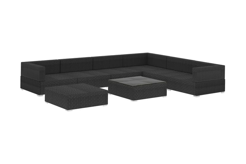 Haveloungesæt 8 dele med hynder polyrattan sort - Sort - Havemøbler - Loungemøbler - Loungesæt